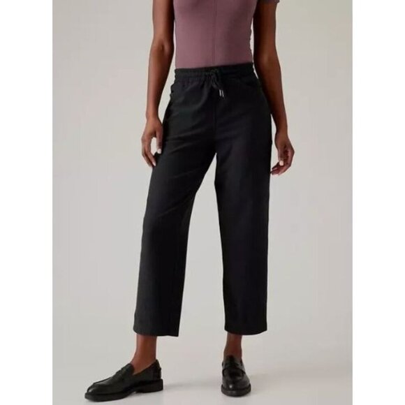 Athleta Black Knit Farfallon Relaxed Leg Cropped Lounge Pant S - Picture 1 of 7